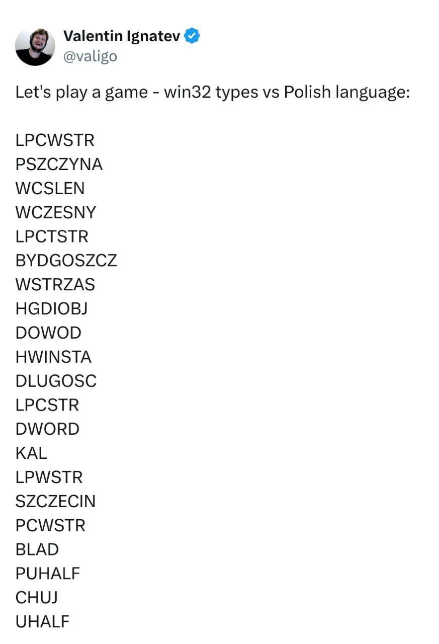 Guessing Game: Win32 Type Names vs Polish Words