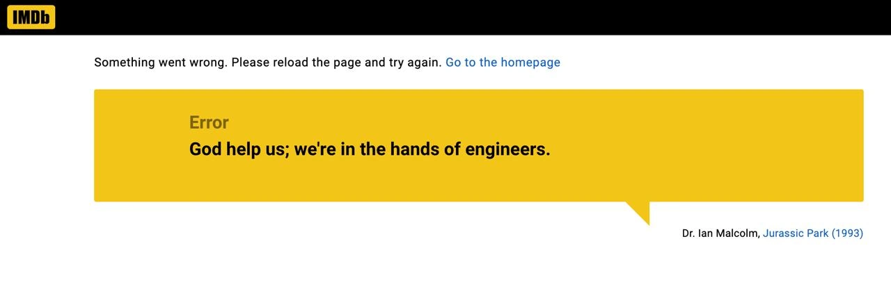 IMDb Error Page Accidentally Quotes Jurassic Park About Engineers