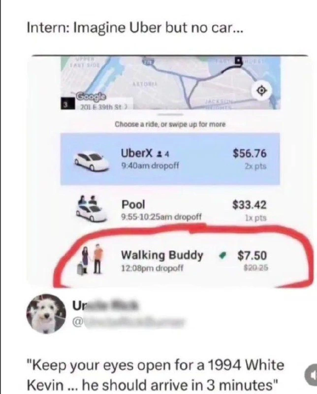 Intern Pitches Uber But No Car Walking Buddy Feature for $7.50