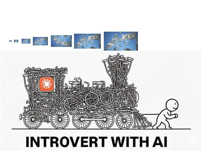 Introvert With Claude Pulls a Bicycle Train