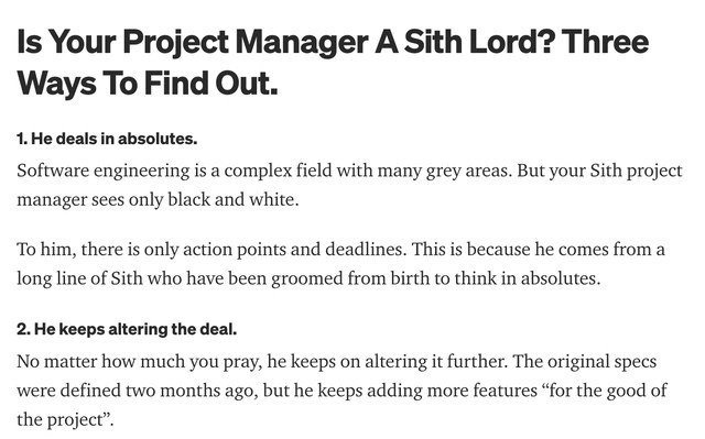 When Your Project Manager Goes Full Sith With Absolutes And Ever-Changing Requirements