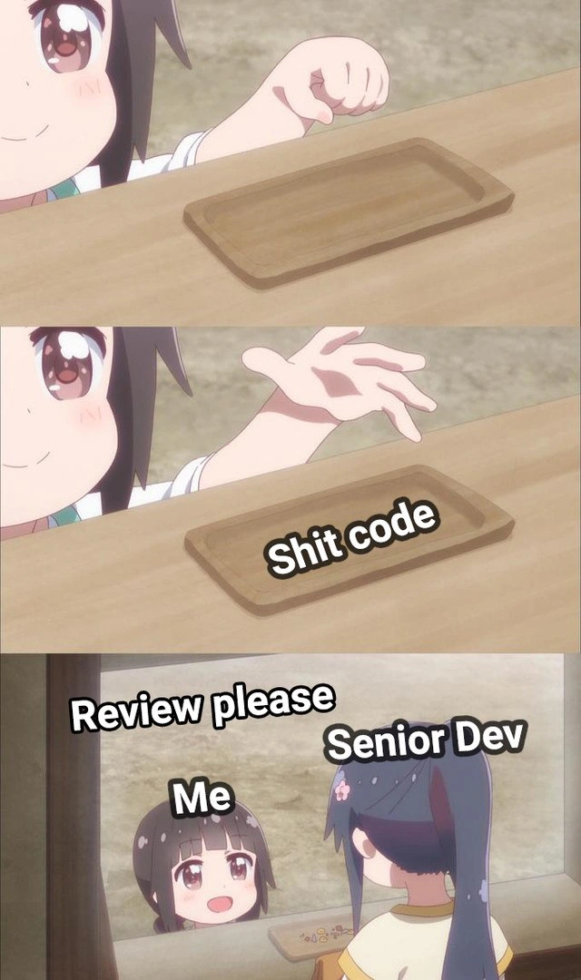 Sliding my questionable commit to the senior dev with a smile