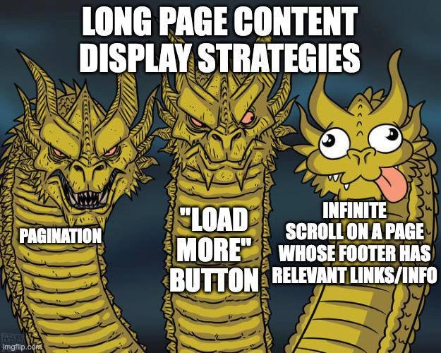 King Ghidorah Ranks Pagination, Load More, and Footer-Killing Infinite Scroll