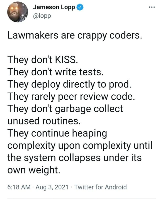 When lawmakers ship code straight to prod without tests or reviews
