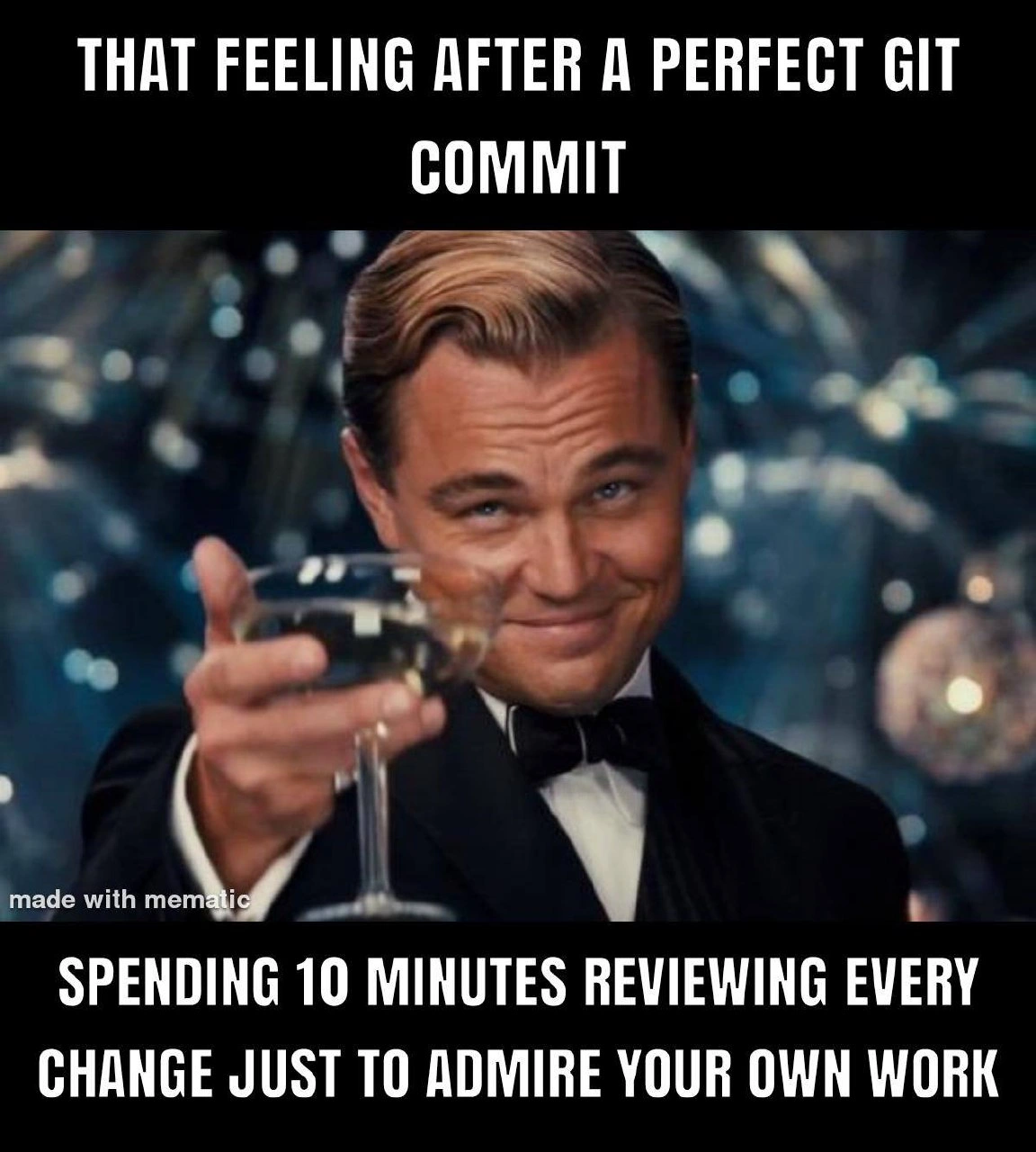 Leonardo DiCaprio Admiring His Own Perfect Git Commit for 10 Minutes