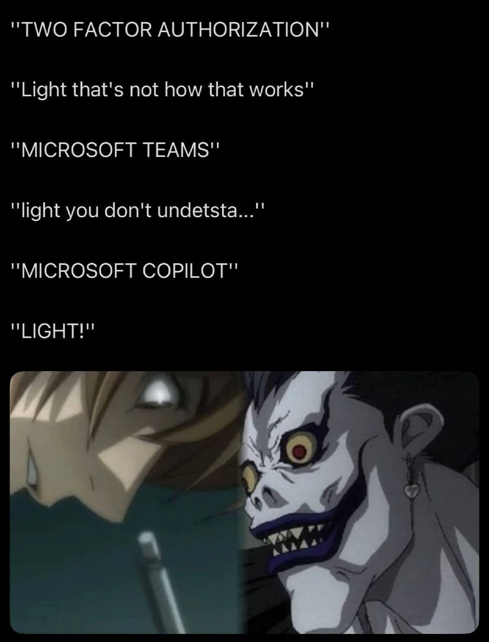 Light Writes 'Microsoft Teams' in the Death Note