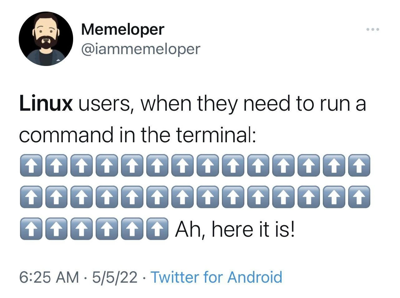 Mashing the up arrow to find bash history commands, the Linux user experience