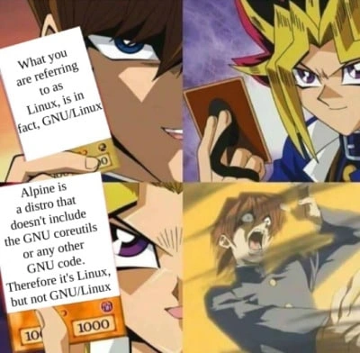Alpine dev counters the classic 'GNU/Linux' card in anime duel showdown
