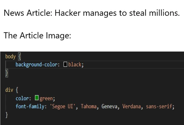 Media depicts million-dollar hack using a basic CSS snippet screenshot