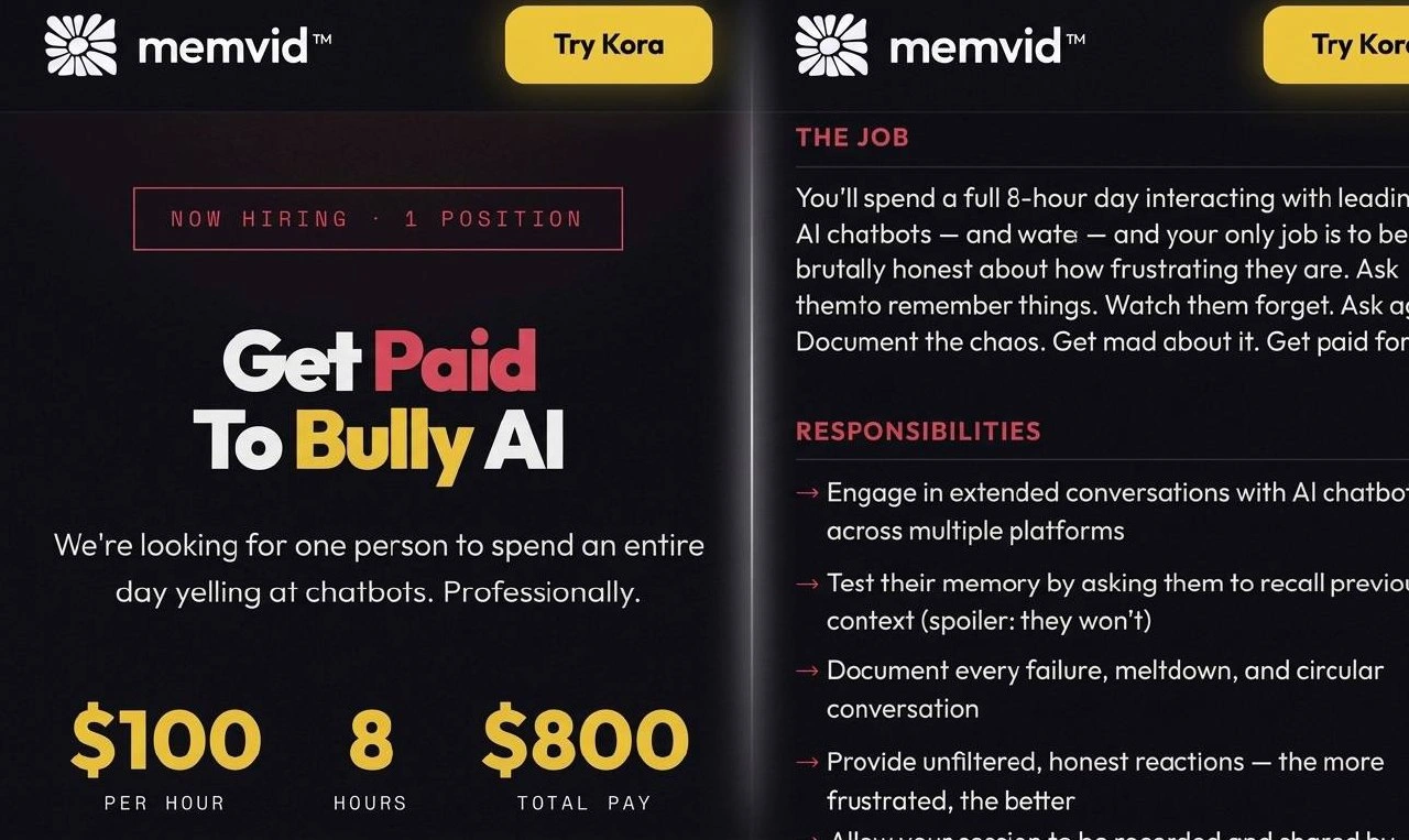 Memvid Job Posting: Get Paid $800 to Bully AI Chatbots