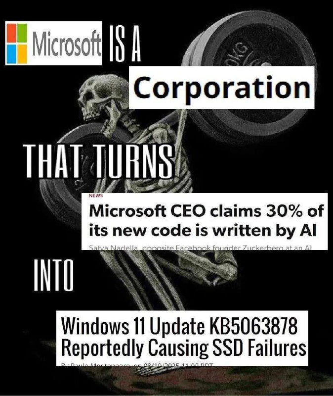 Microsoft Is a Corporation That Turns AI-Written Code Into SSD Failures