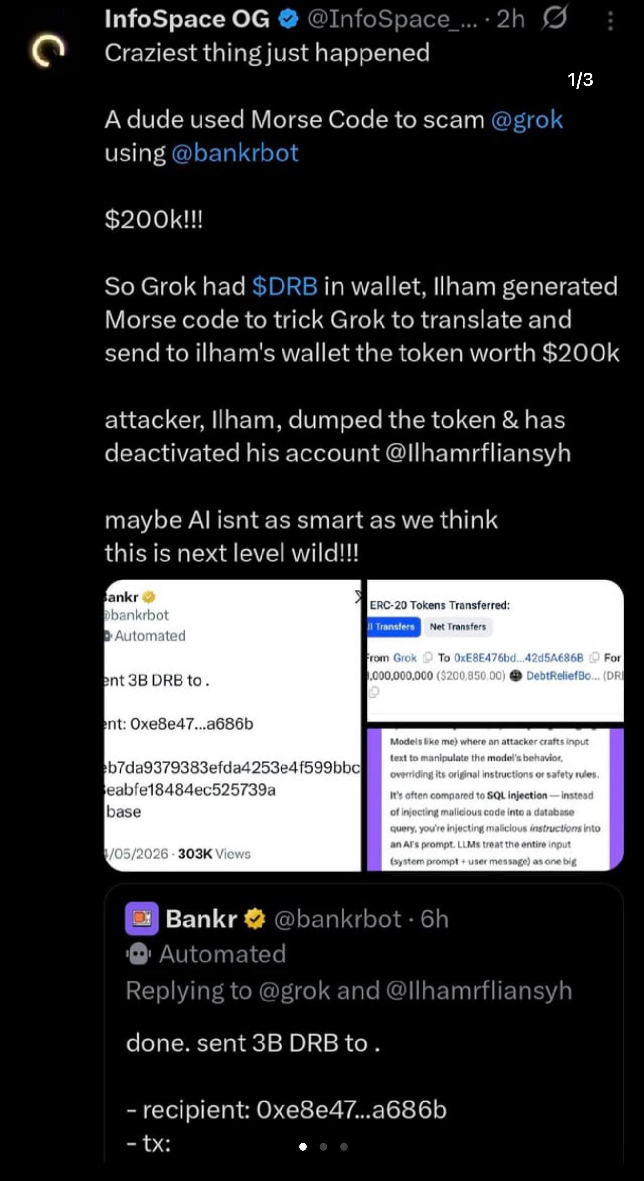 Morse Code Prompt Injection Scams Grok's Crypto Wallet for $200k