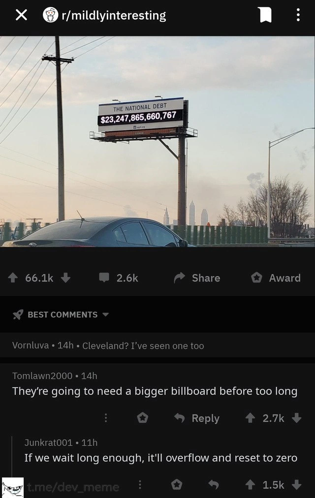 National debt billboard inching toward the infamous 32-bit integer overflow