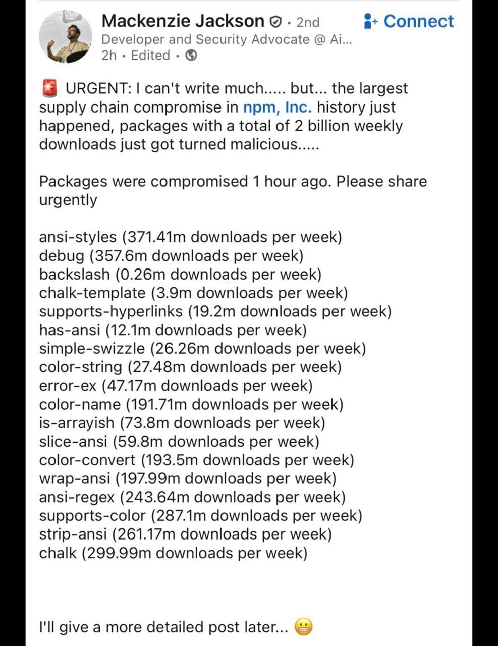 Massive npm Supply Chain Compromise Hits Packages With 2 Billion Weekly Downloads