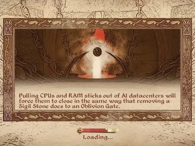 Oblivion Loading Screen Explains How to Shut Down AI Datacenters