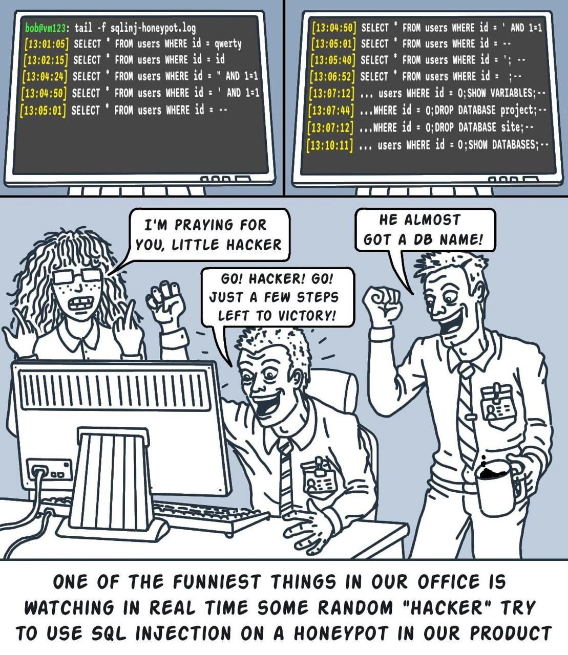 Office turns live SQL-injection honeypot logs into an impromptu spectator sport