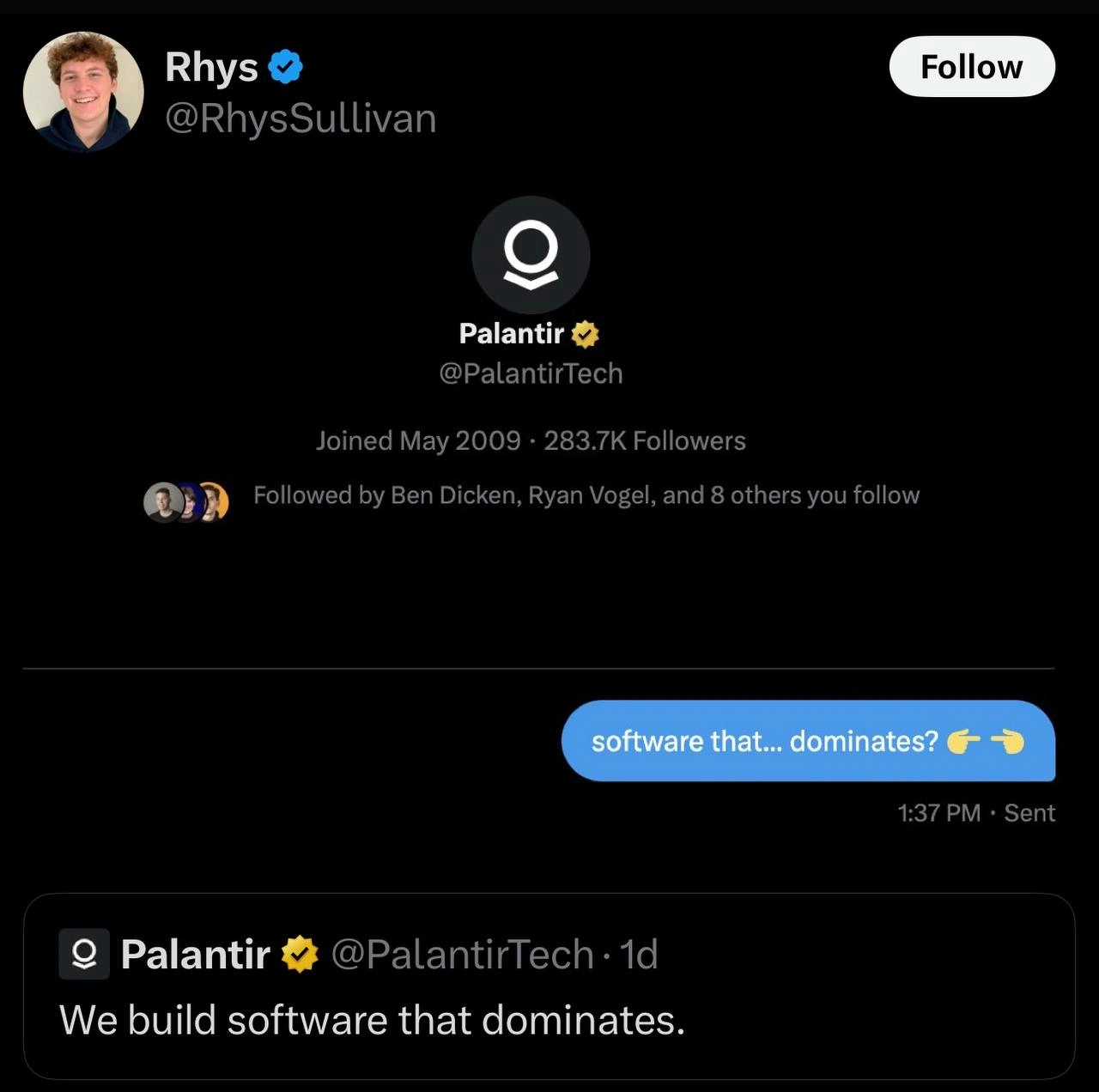 Gently Mocking Palantir's 'Dominating' Slogan