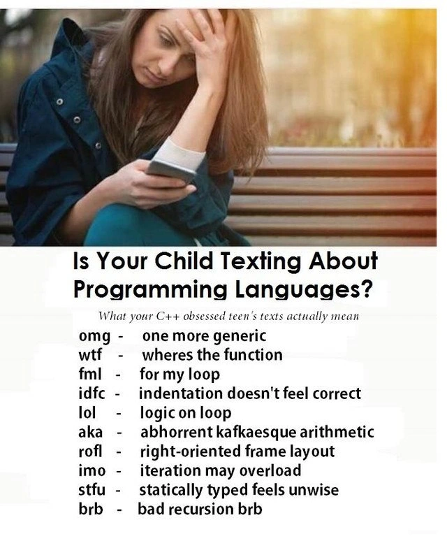 When Teen Text Acronyms Translate to Unexpected C++ Template Jargon