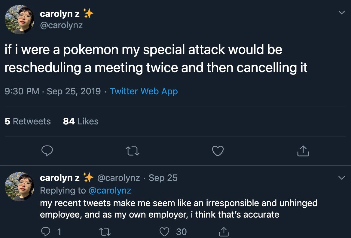 Pokémon-style special move: reschedule meetings twice, then cancel without remorse