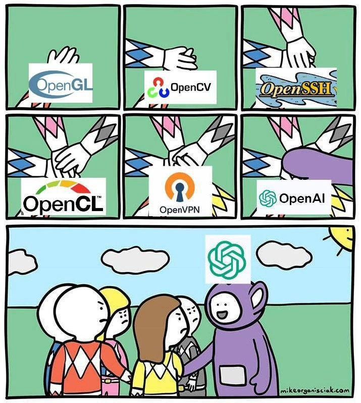Power Rangers Stack Hands, OpenAI Is the Tinky Winky Impostor
