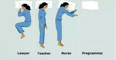 How different professions sleep, featuring the absent programmer