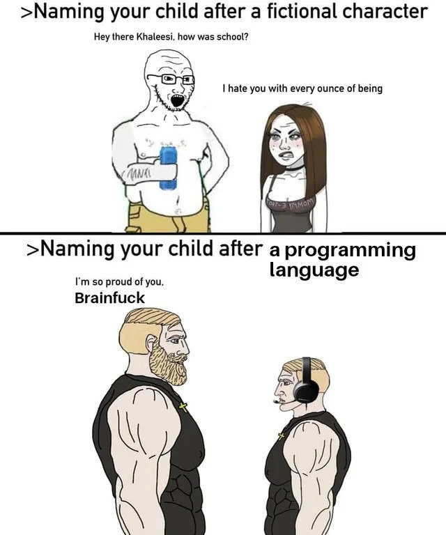 Khaleesi vs Brainfuck: developer meme on naming kids after languages