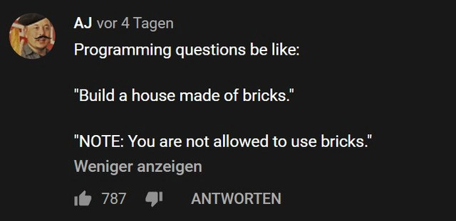 Programming test spec: build with bricks, but bricks are forbidden