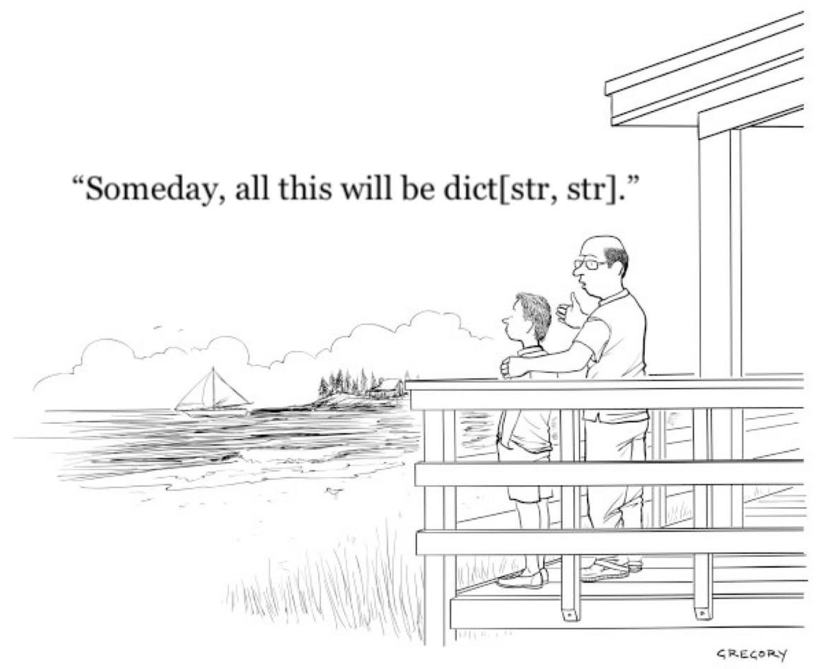 Father reimagines beachfront inheritance as Python dict[str, str] type hint