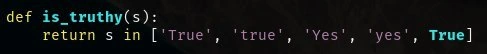 Python truthiness helper mixing strings and booleans illustrates naïve input validation humor