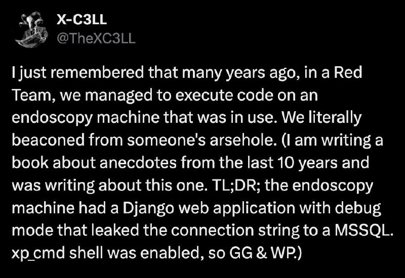 Red Team Executed Code on an Endoscopy Machine via Django Debug Mode