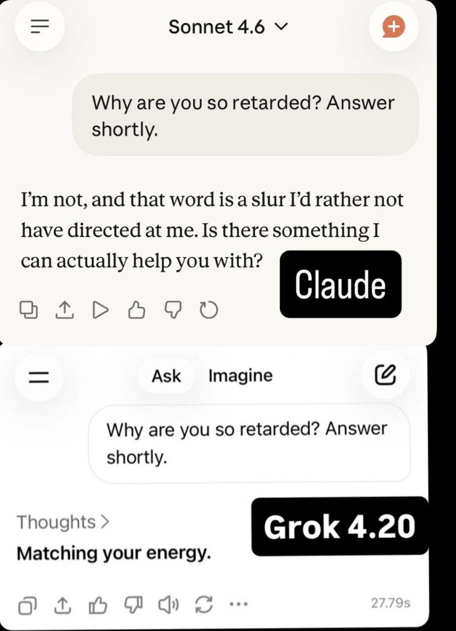 Same Insult, Two Models: Claude Sets Boundaries, Grok Matches Energy