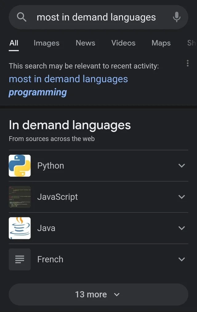 Google’s “in-demand languages” list adds French alongside Python and Java