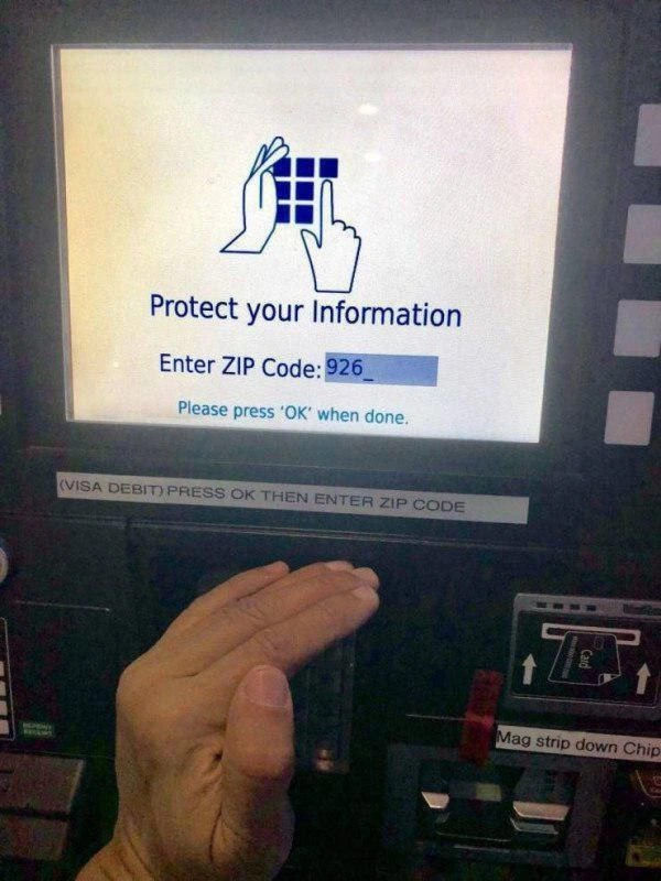 ATM asks to “protect info” while printing ZIP code on-screen