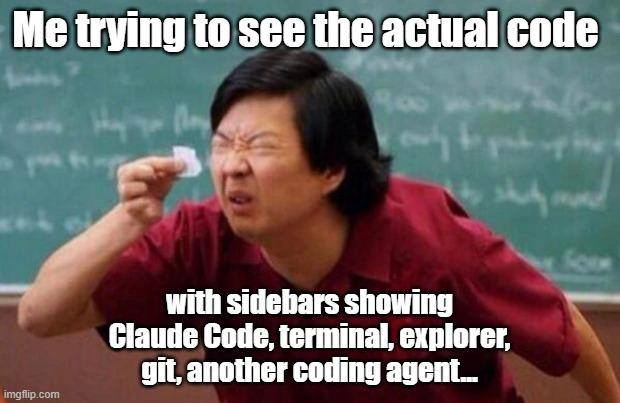 Squinting at the Tiny Code Strip Between Five IDE Sidebars