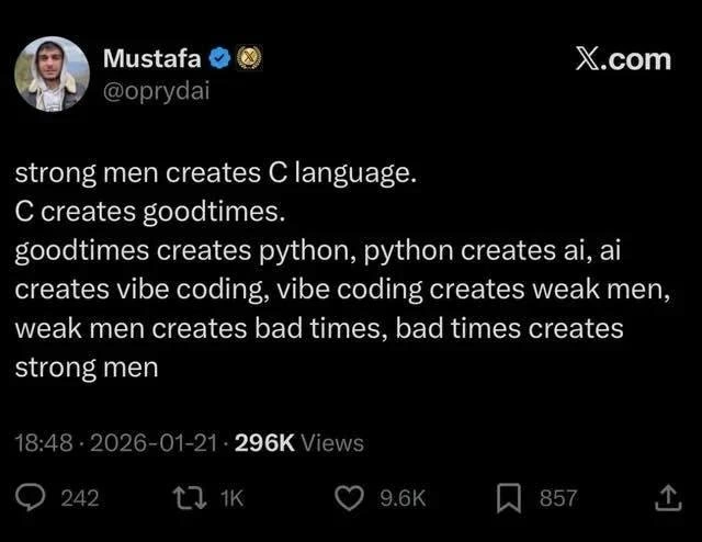 Strong Men Create C, Vibe Coding Creates Weak Men
