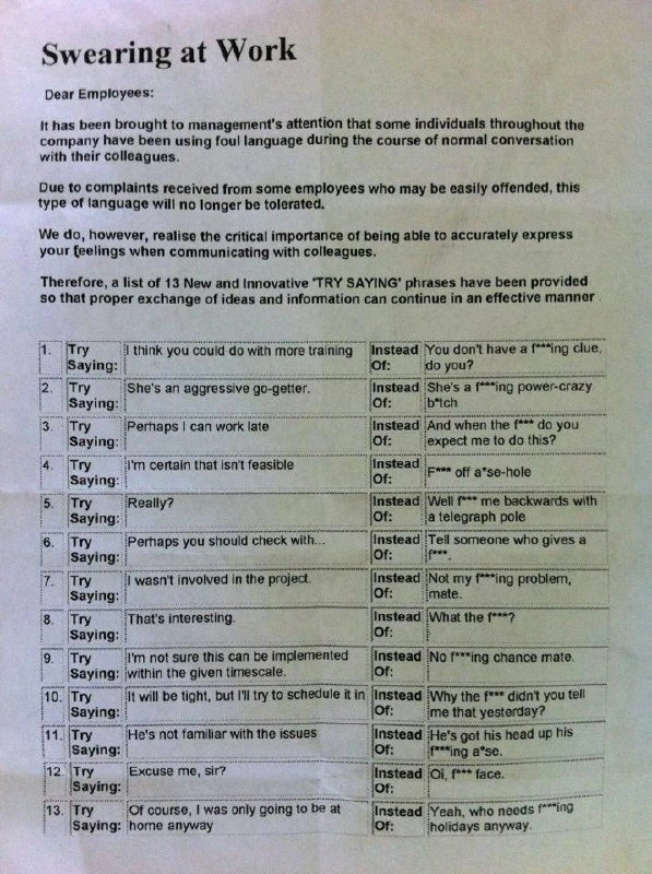 Swearing at Work: 13 HR-Approved 'Try Saying' Translations