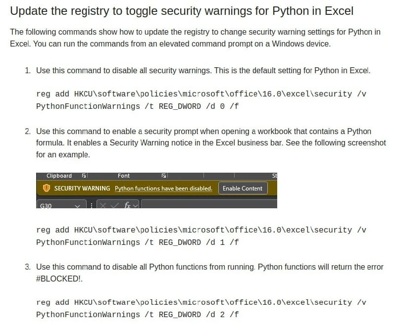 Managing Python Security in Excel via Registry Hacks