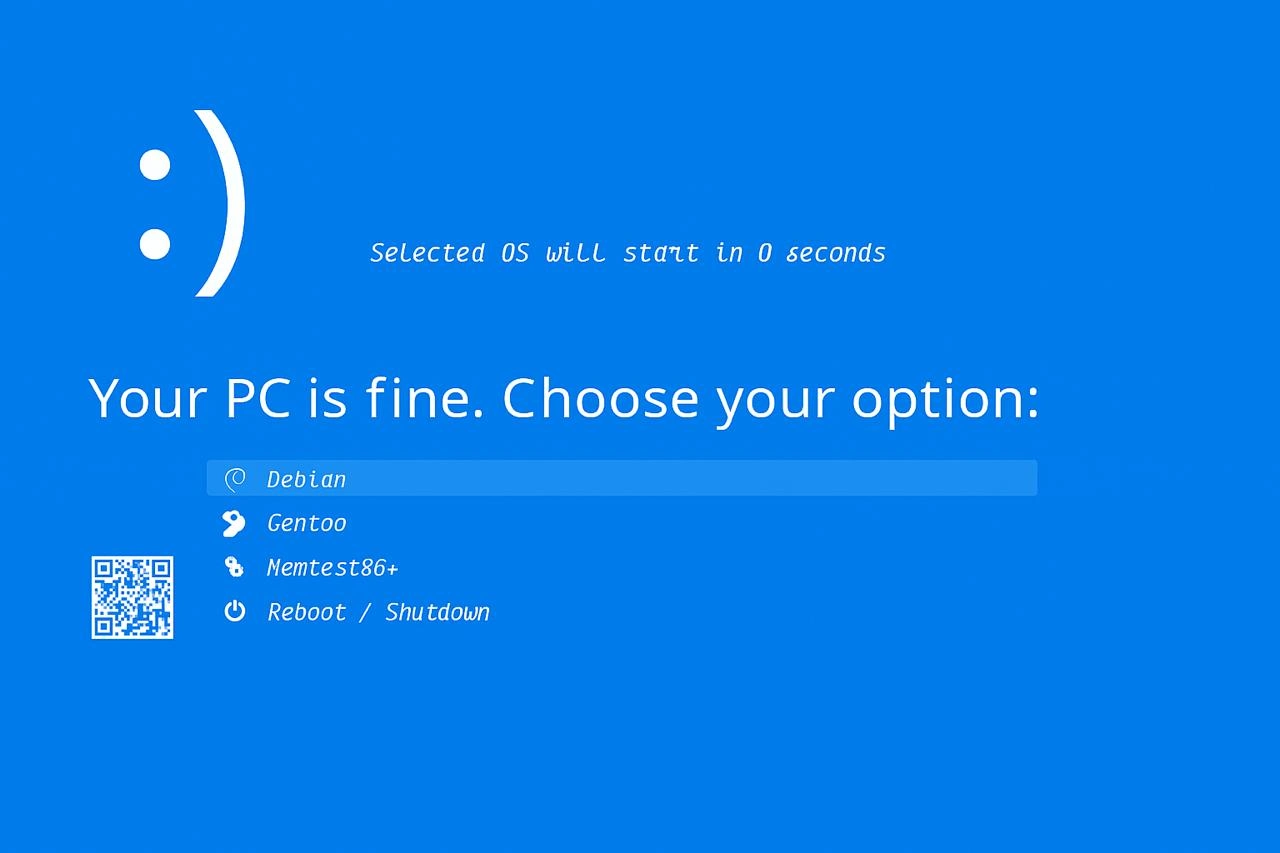 BSOD Reimagined as a Friendly Linux GRUB Bootloader