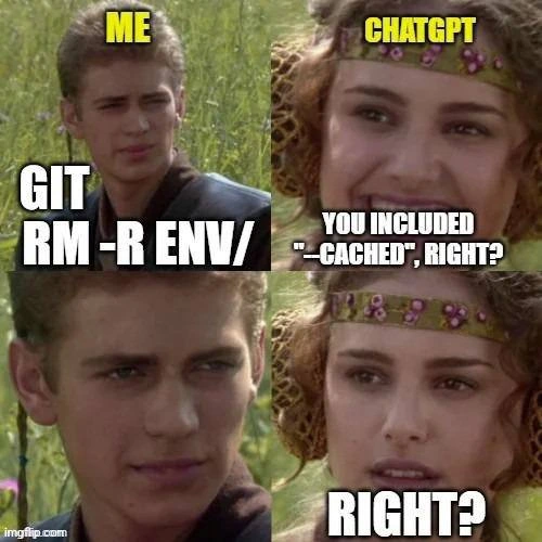 git rm -r env/ Without --cached: ChatGPT Watches You Nuke Your Virtualenv