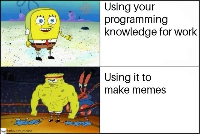 Programming for work vs unleashing code powers on meme creation