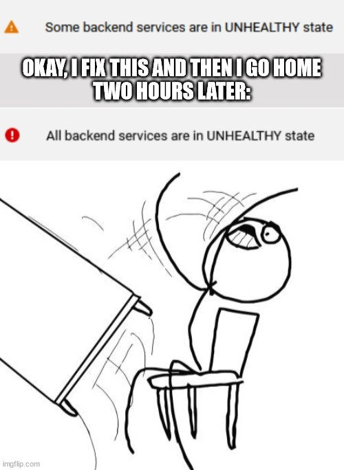 Quick patch spirals into full-scale backend outage and table-flip rage