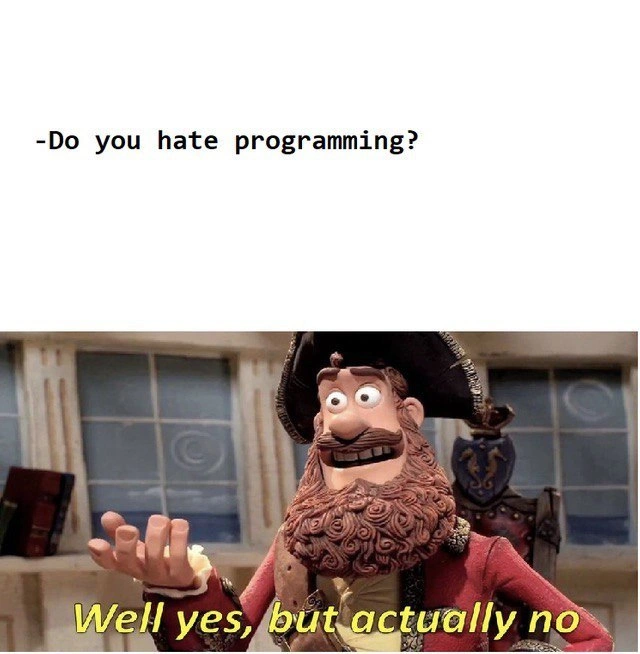 When asked if you hate coding, the paradoxical dev answer appears