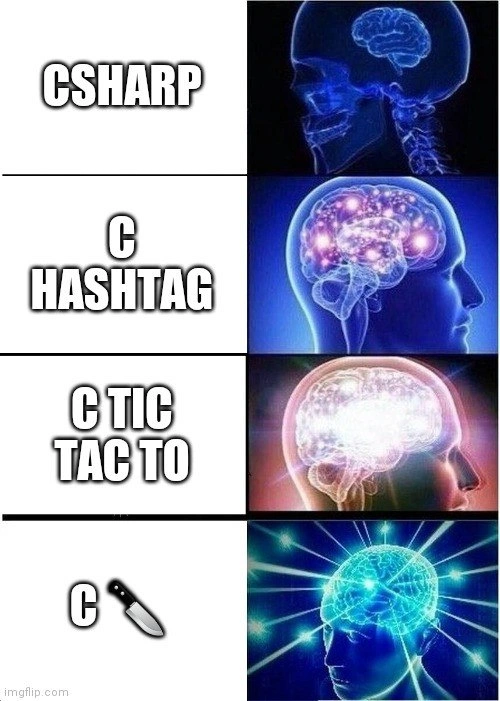 Evolving brain meme rebrands C# with increasingly cursed naming conventions
