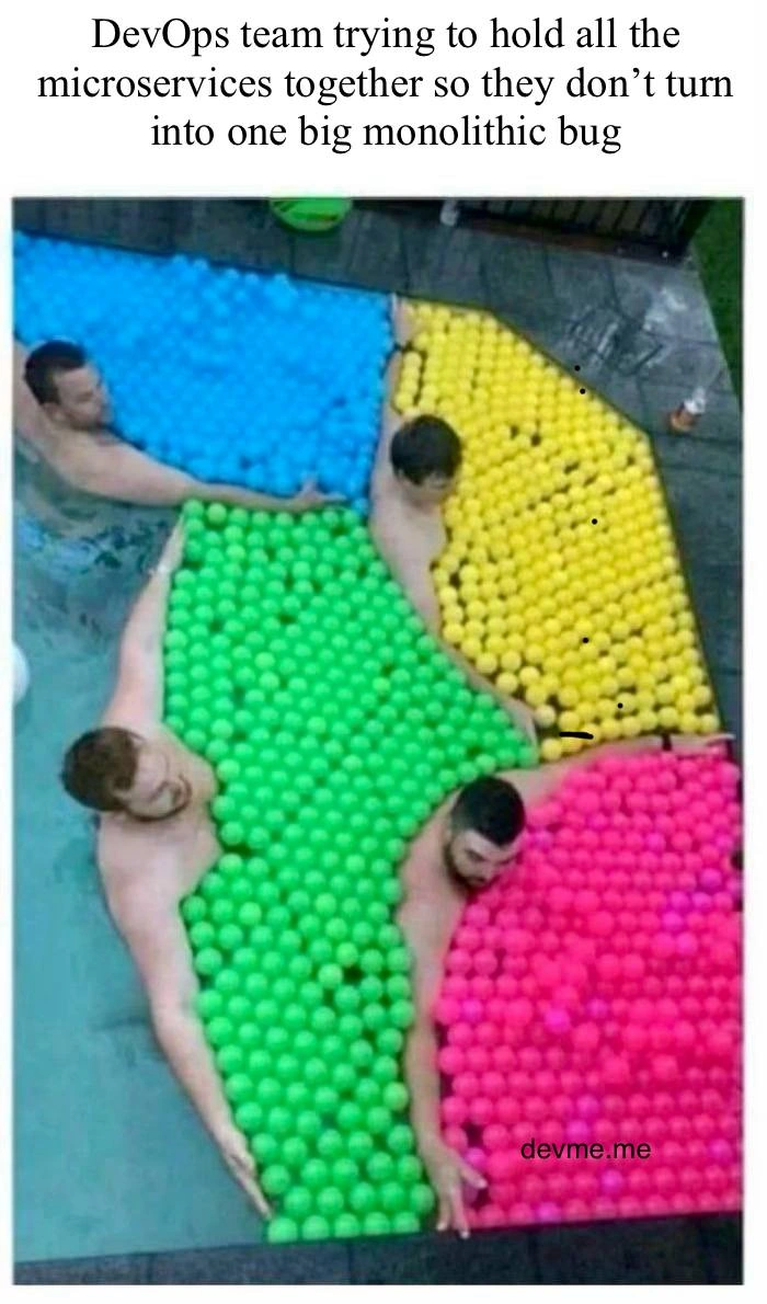 DevOps Team Holding Microservices Together In A Pool Of Chaos