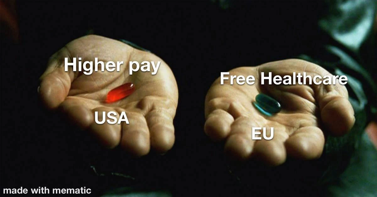 Red or blue pill: developer dilemma between US pay and EU benefits