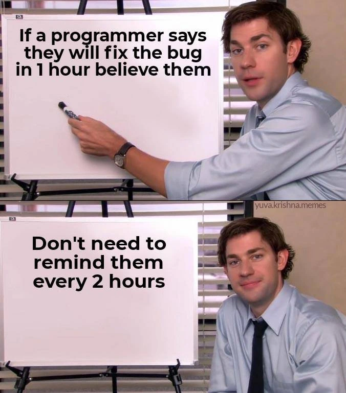 Programmer Says One Hour Bug Fix But Needs Reminders Every Two Hours