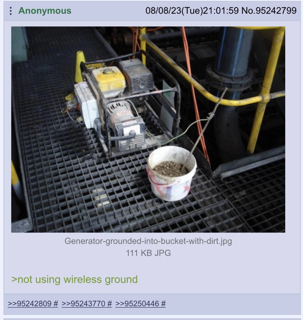 Generator Grounded Into a Bucket of Dirt: Hardware Engineering at Its Finest