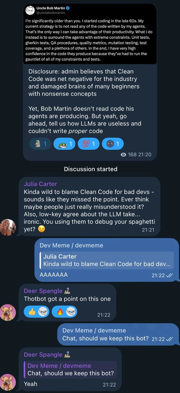 Thotbot Out-Argues the Channel on Clean Code