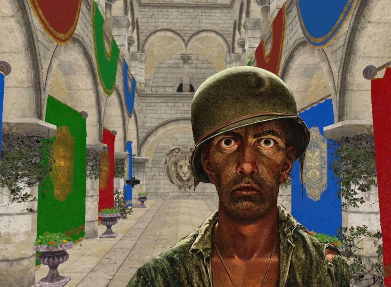 Thousand-Yard Stare Rendered Inside a Retro Low-Poly Game Level