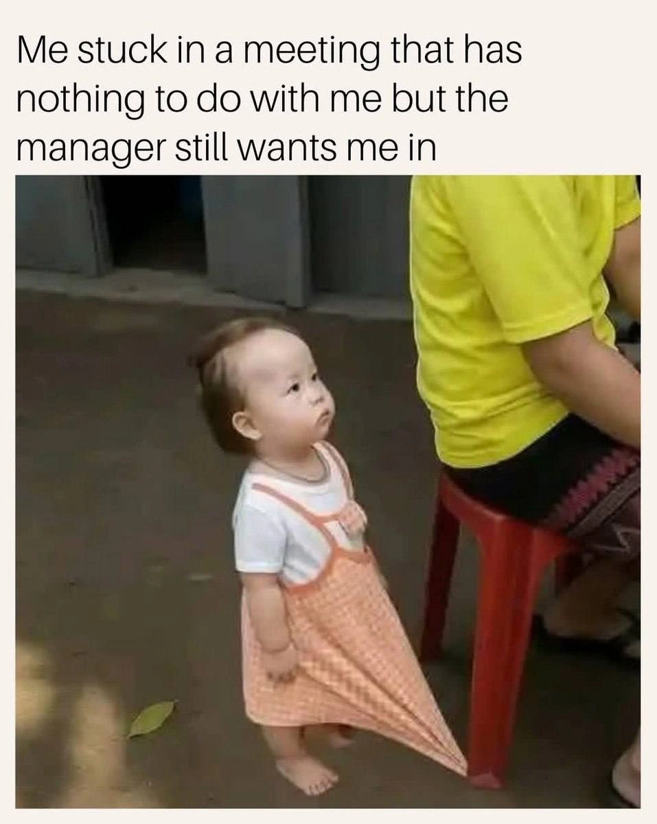 Toddler in Caught Dress Embodies Pointless Mandatory Meeting Attendance